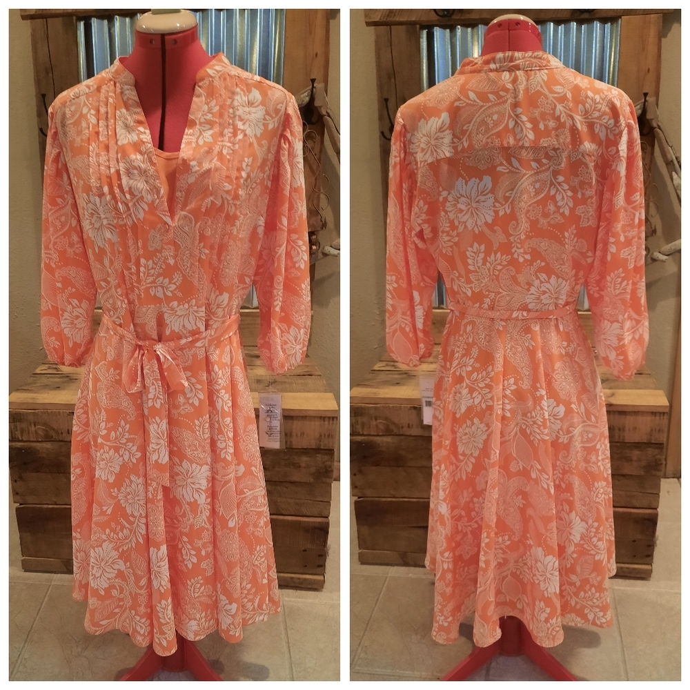Nanette Lepore Coral and White Midi Dress